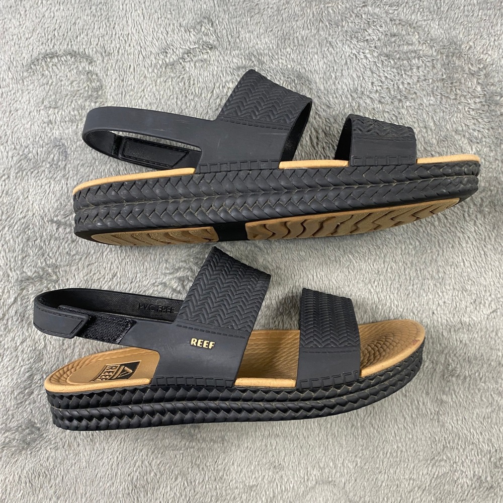 Reef Vista Water Sandals Womens 5 Black Tan Woven Straps Backstrap Boho Beach - Picture 3 of 10